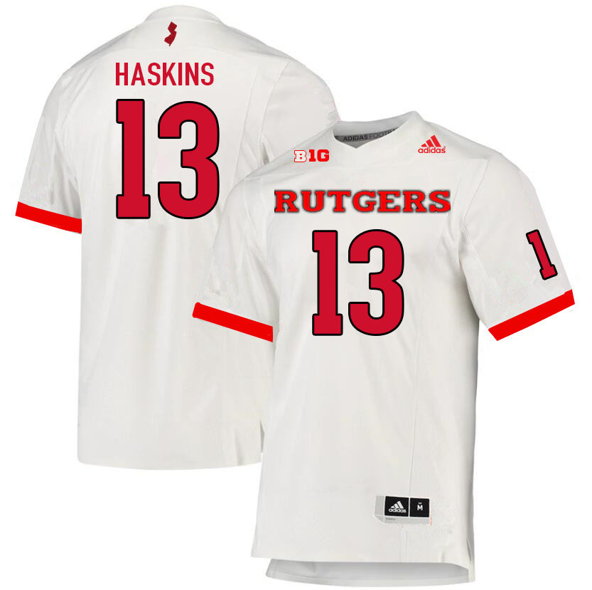 Youth #13 Jovani Haskins Rutgers Scarlet Knights College Football Jerseys Sale-White - Click Image to Close